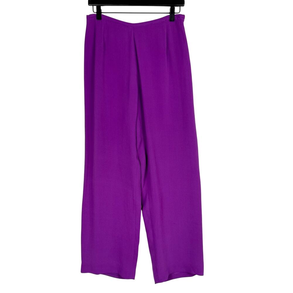 Petite Sophisicate 100% Silk High Rise Straight Leg Pants Purple - 10